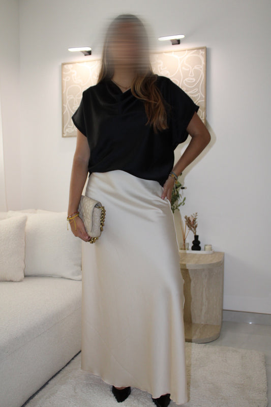 Haut en satin col drapé noir