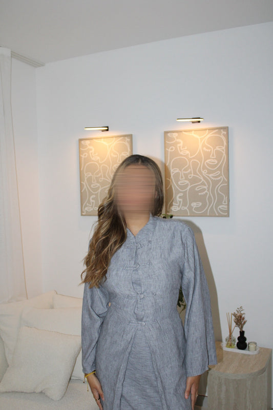 Ensemble robe Abaya et dessus de robe à bouton gris