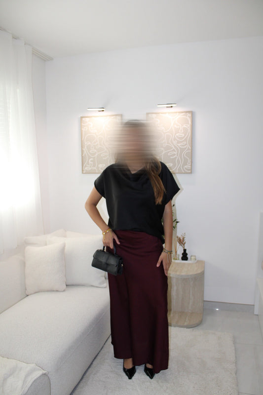 Jupe en satin bordeaux