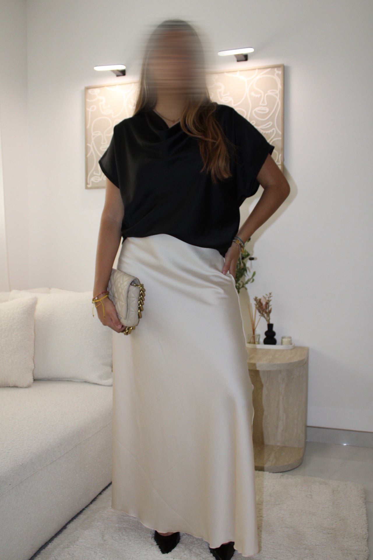 Haut en satin col drapé noir